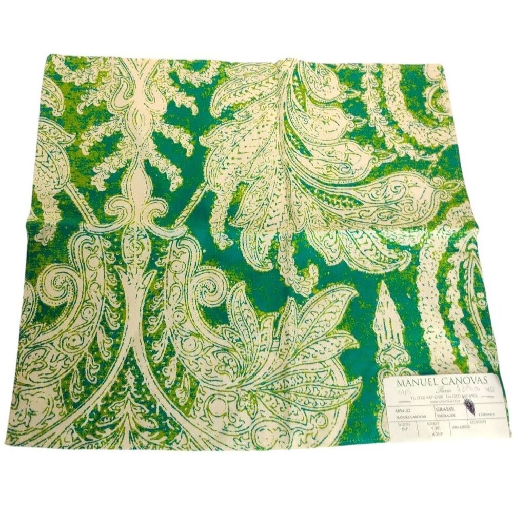 Manuel Canova Fabric Sample Remnant Grasse Emeraude 100% Linen 17 1/2" x 15 1/2"